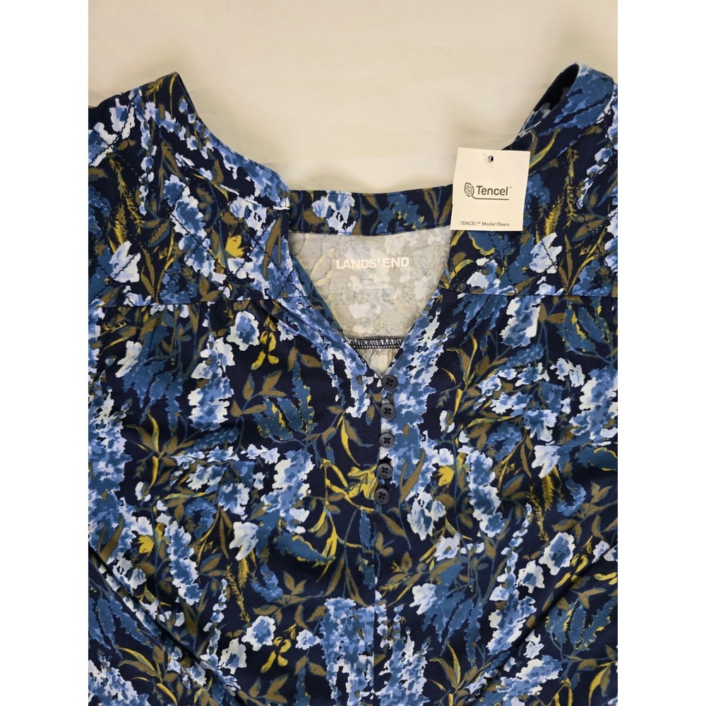 Lands End Womens 2X Blue Floral Tencel Modal Henley Long Sleeve Blouse Top NWT - Picture 7 of 16